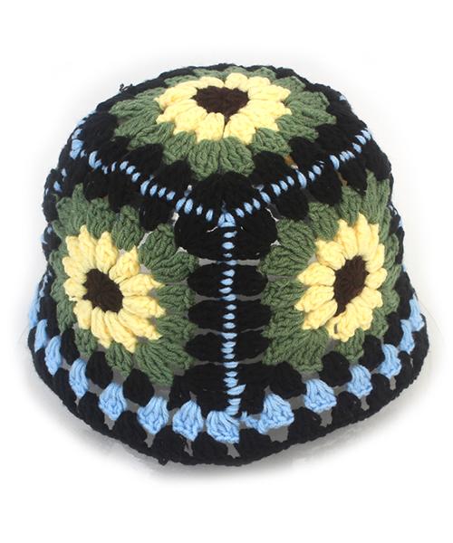 Flower Black Knit Short Bucket Hat 니트버킷햇