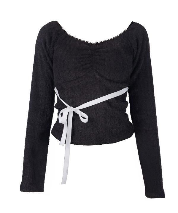 입술넥 레이스 오프숄더 앙고라 니트티