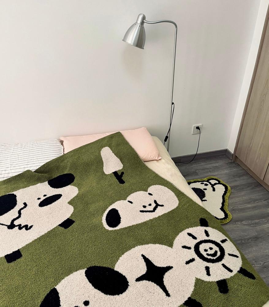 도그 하프 벨벳 그린 겨울 무릎 담요