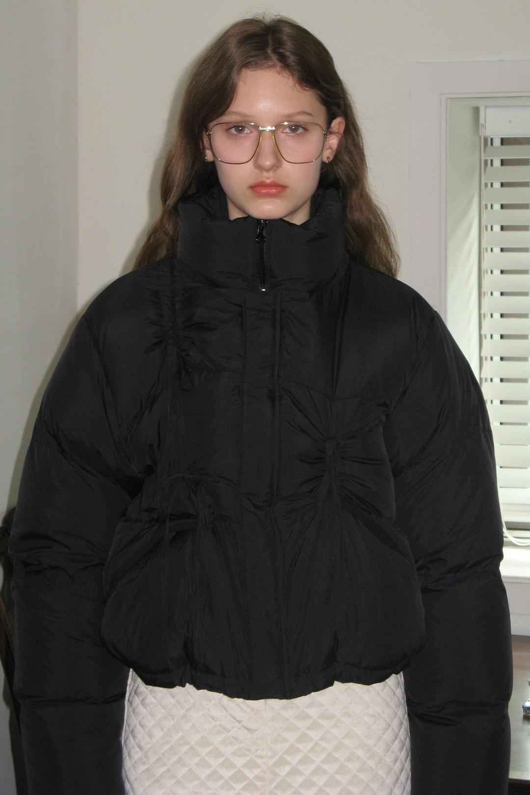 Ribbon Detail Puffer Jacket (Black)