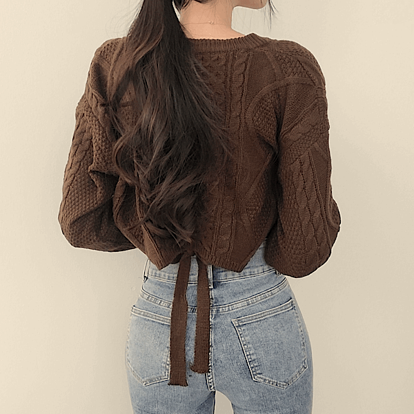 청순함 가득 [뒷리본] 피셔 꽈배기 니트 3color