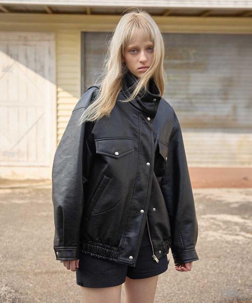 레더 라이크 블루종 자켓 블랙 AL6XM80110