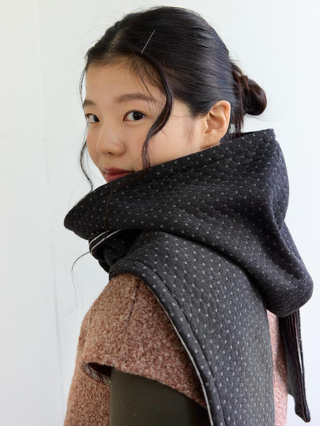 Reversible Fairy Hood Muffler Dark Gray • Stripe