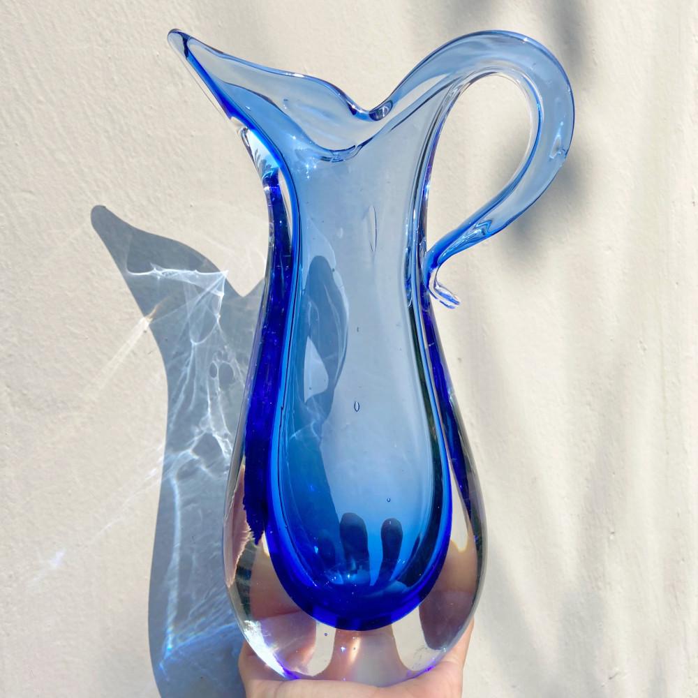 무라노글라스 Sommerso 블루 크리스탈 라지 화병