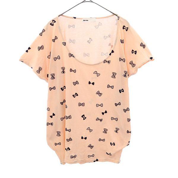 Ne-net ネネット 日本製 総柄 半袖 Tシャツ 2 ピンク レディース 古着