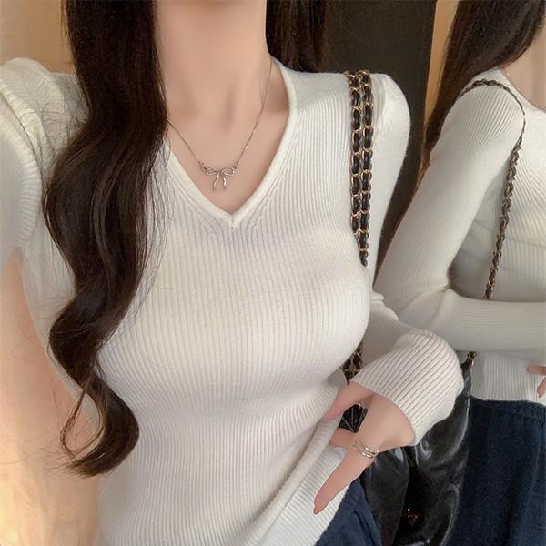 Soft Line V-Neck Rib Knit Top - 소프트 라인 브이넥 골지 니트 탑((1+1 할인))