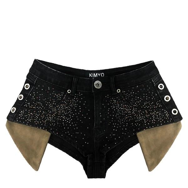 HOT STONE MICRO SHORTS IN BLACK DENIM <KISS OF LIFE 나띠 착용>