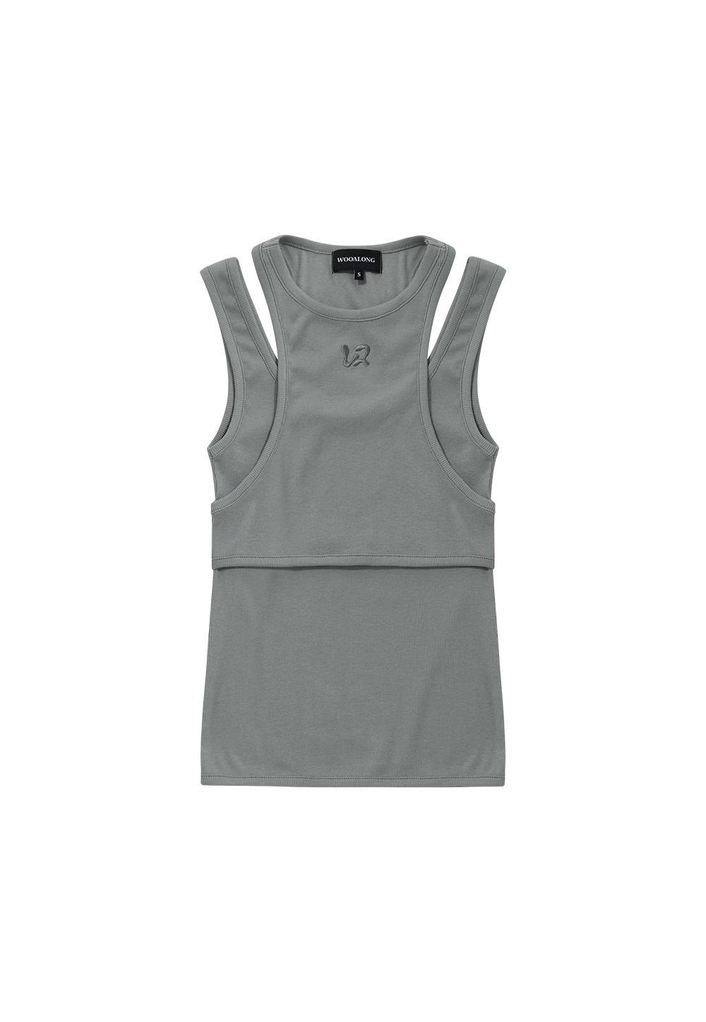 Mellow rib layered sleeveless - GREY