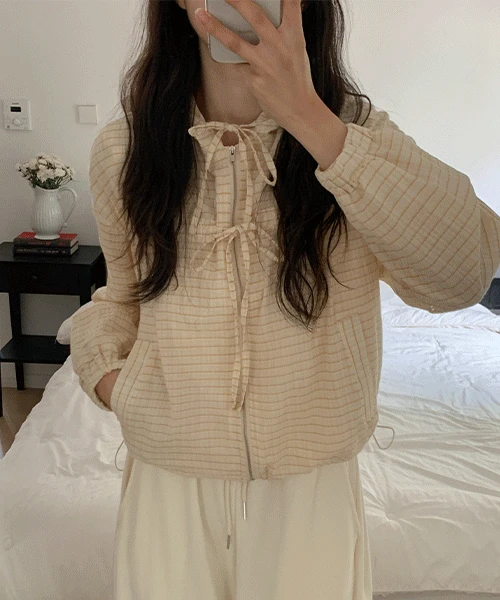 히나 리본 스트랩 체크 후드 자켓 -2color