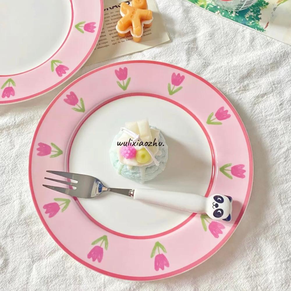 핑크 플라워 플레이트 그릇 접시 홈 볼 카페 파티 디저트 세라믹 도자기 집들이 선물