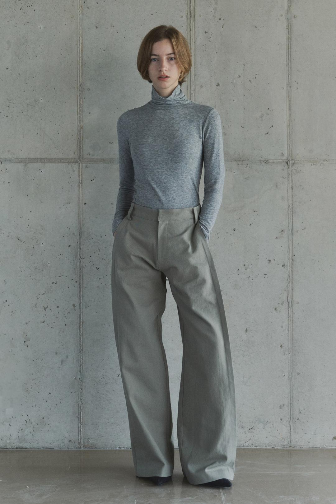 SIDE TUCK COTTON PANTS / KHAKI