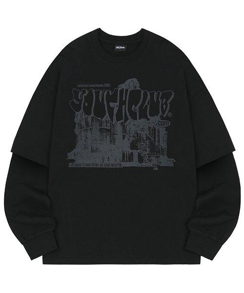 유스클럽 그래픽 레이어드 오버핏 롱 슬리브 - BLACK