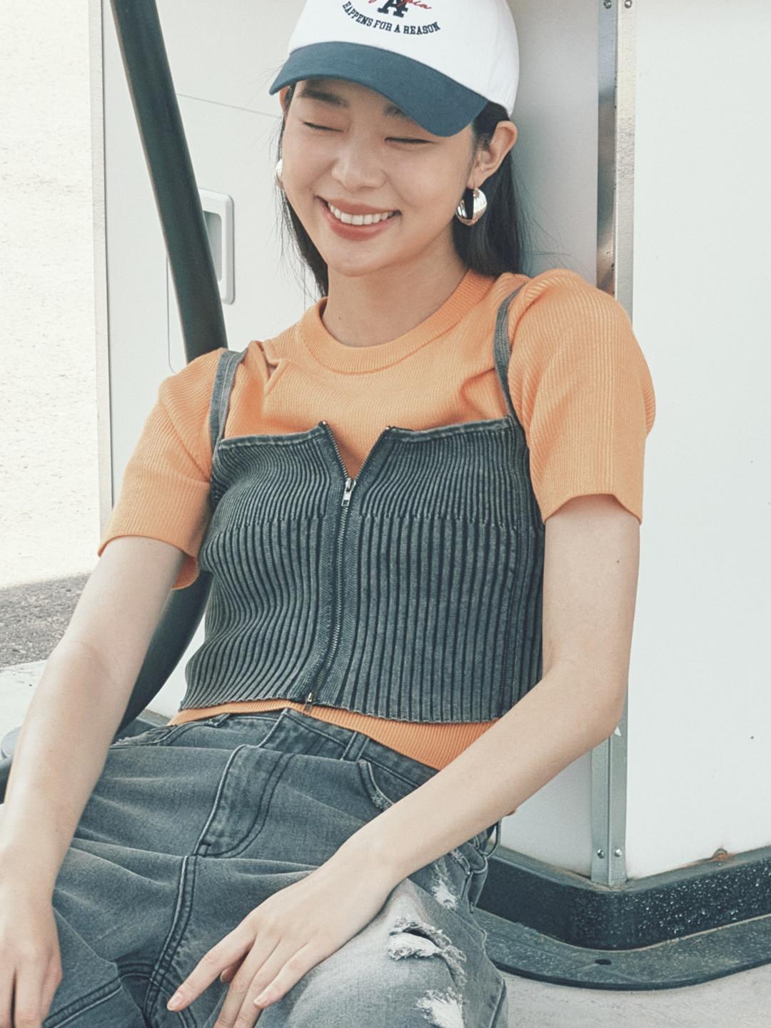 데님라이크 집업 뷔스티에 - 애쉬