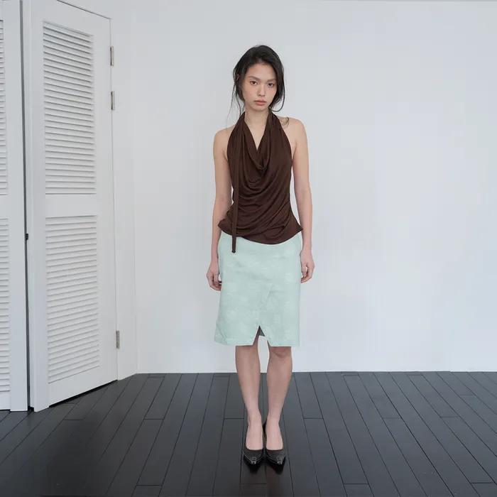 Floral Slit Midi Skirt (Pale Mint)