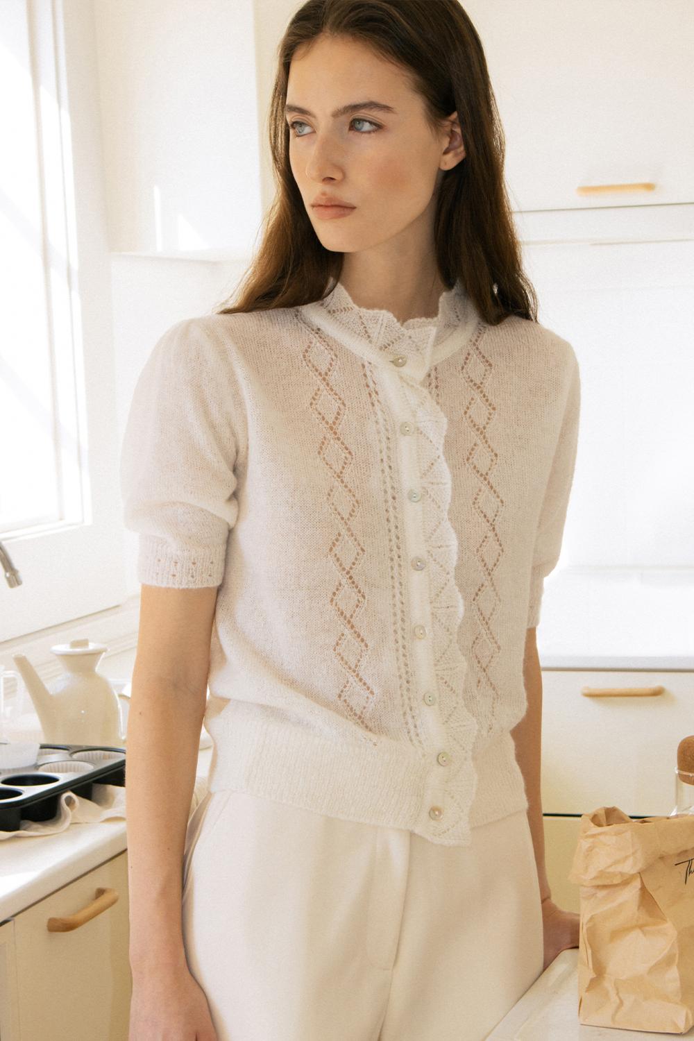 SUGA POWDER CROCHE HALF KNIT CARDIGAN_TT5S305IV