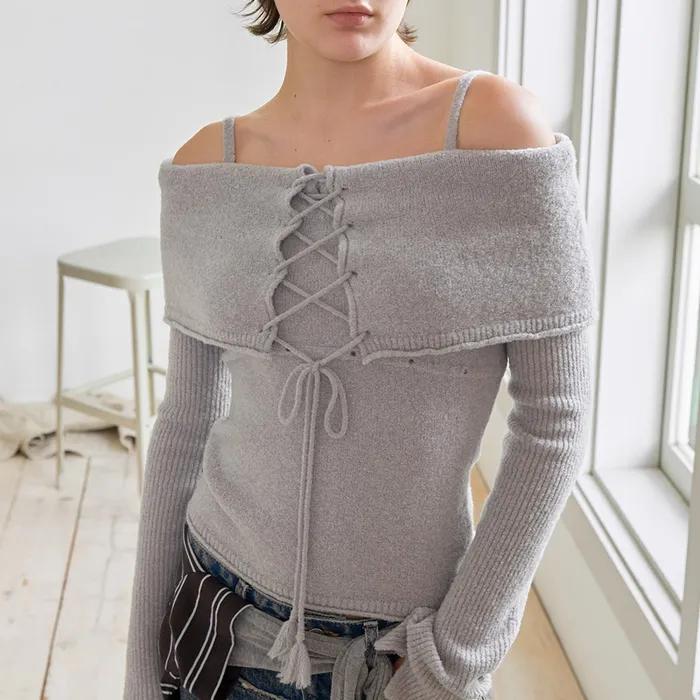 Off-Shoulder Strap Knit VK5AP184_2color