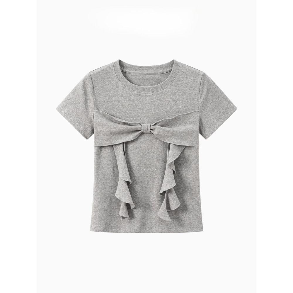 프론트 리본 러플 티셔츠 232427926