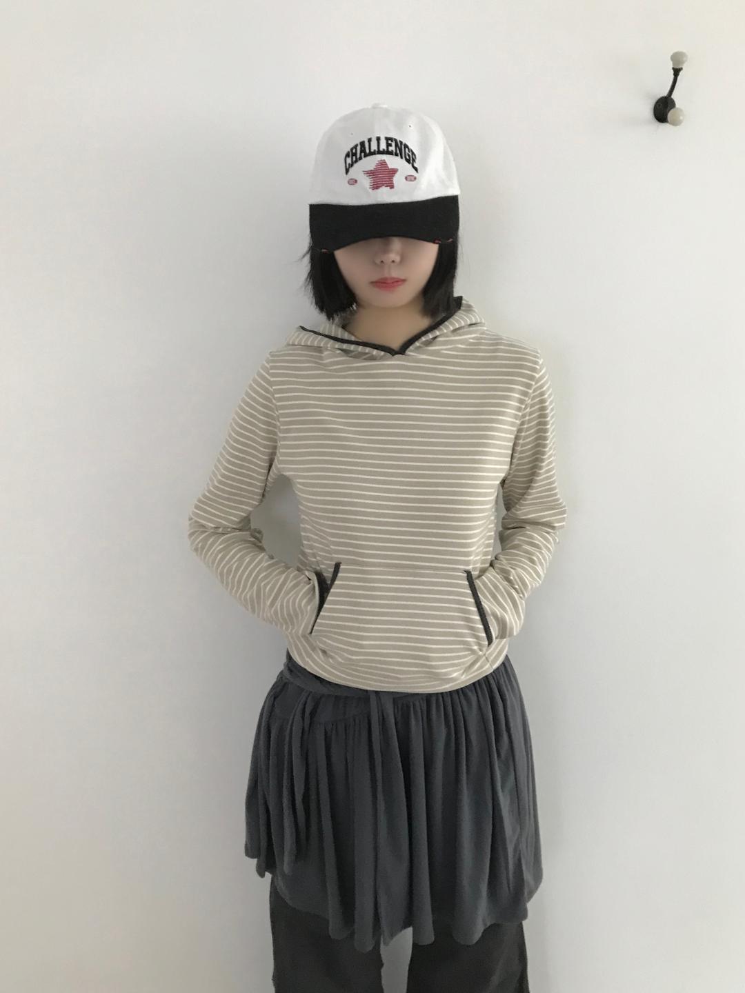 [기모] STRIPE CROP HOODIE (BEIGE / GRAY)