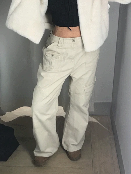 CARGO BOOTS CUT COTTON PANTS (2color)