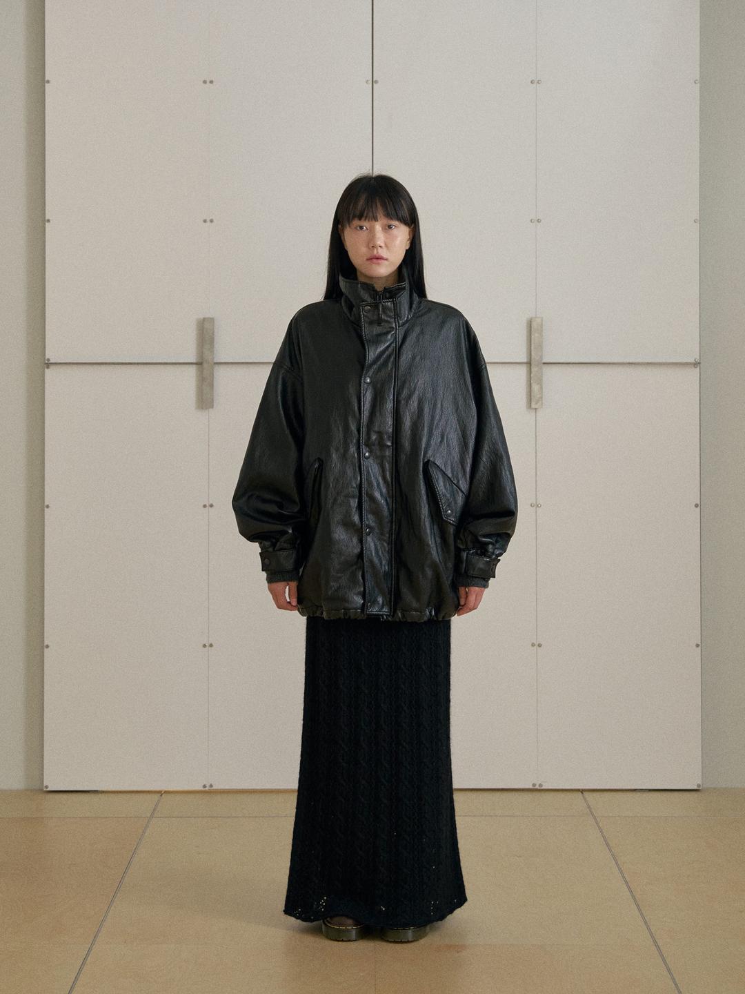 오버사이즈 하이넥 점퍼 - 블랙