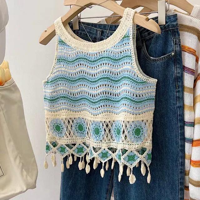 태피스트리 뜨개 레이스 나시(3color)