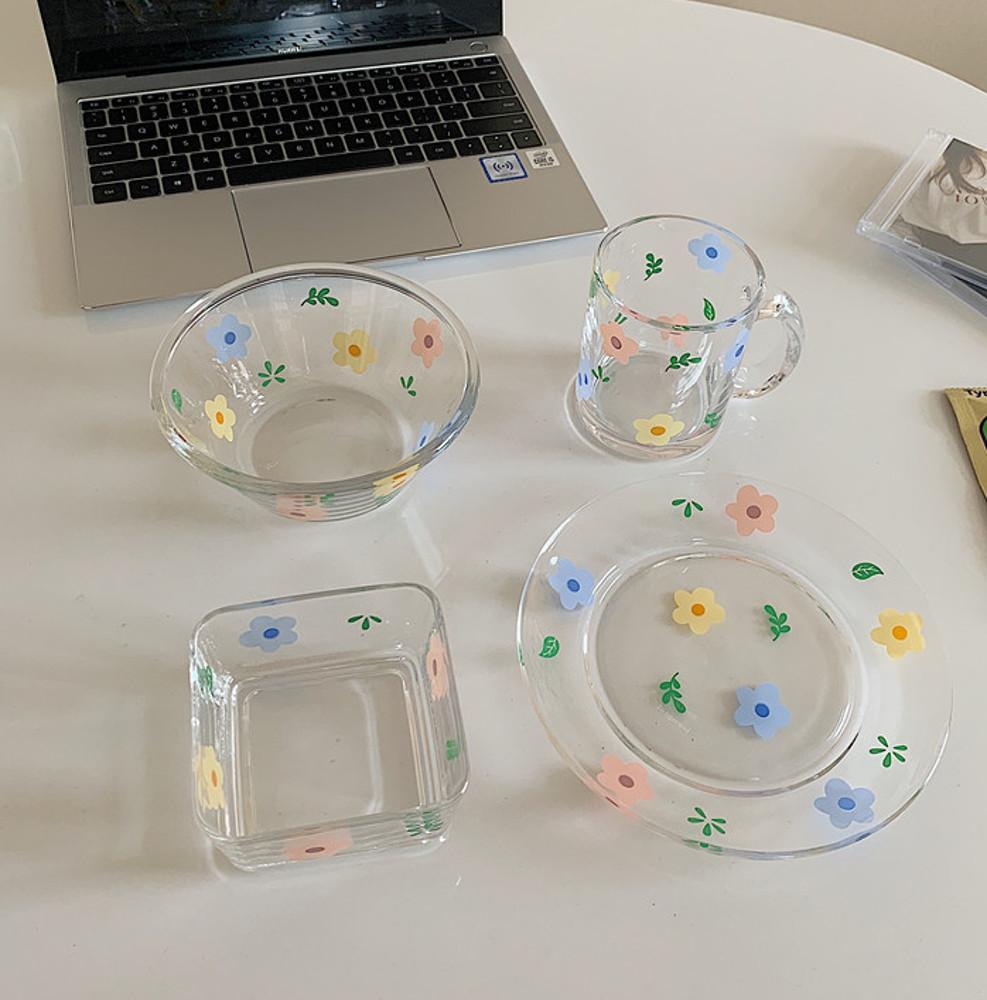 투명 빈티지 꽃접시 앤틱 요거트 샐러드볼 유리컵 과일그릇