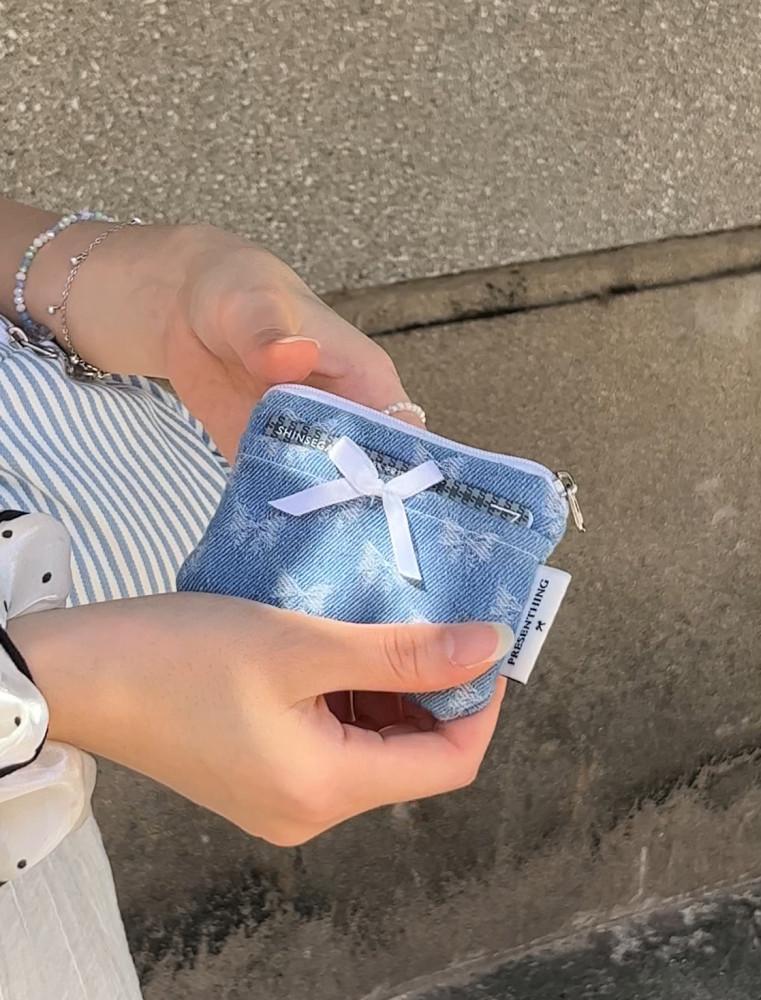 (프레젠띵)데님 리본 카드지갑 파우치