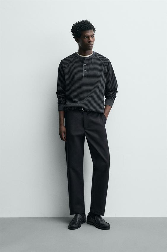 스트라이프 헨리넥 티셔츠