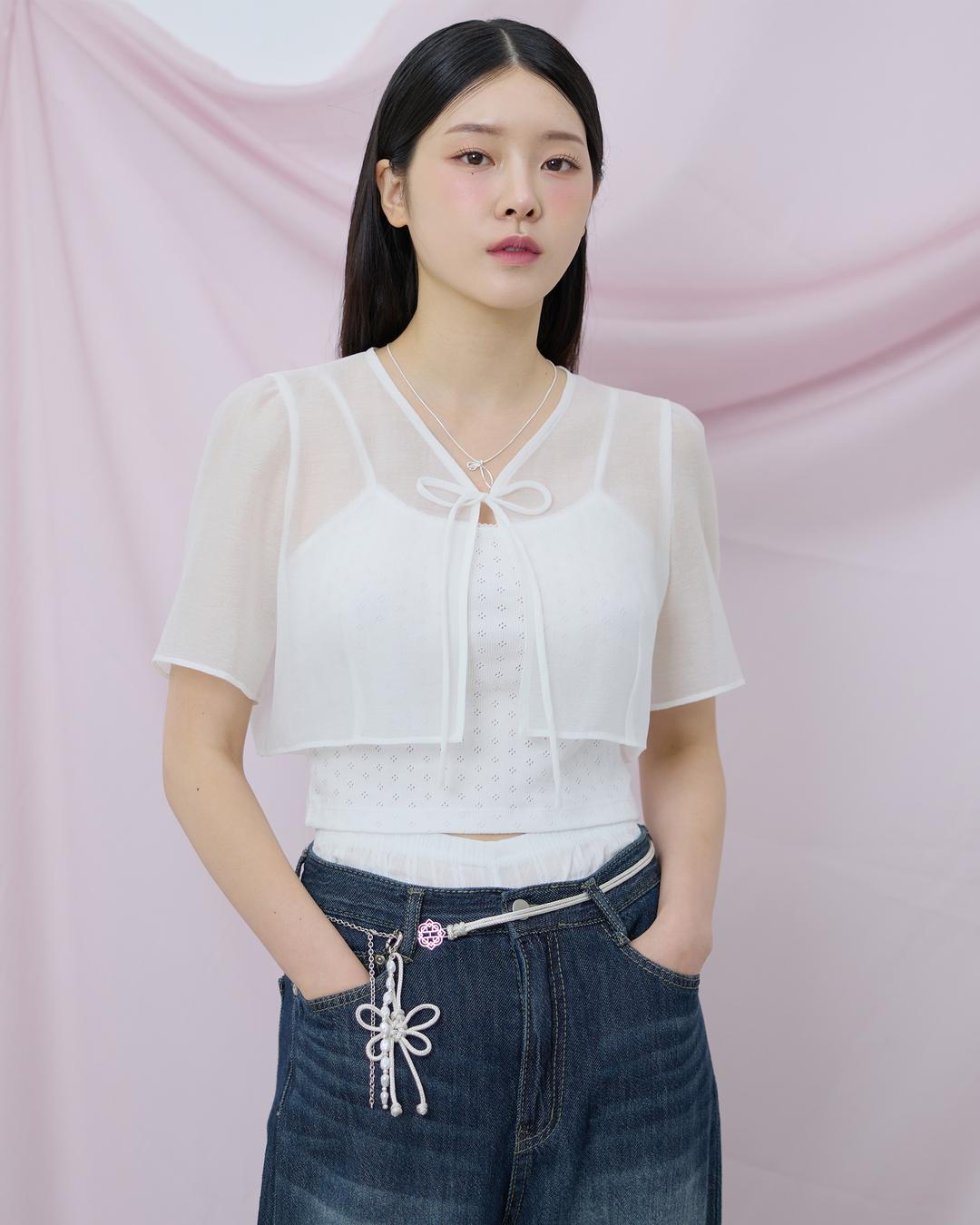 소프트 시스루 맞깃 볼레로 화이트
