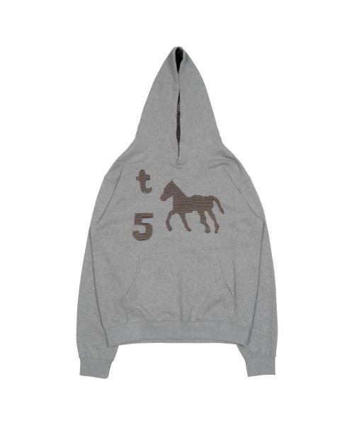 TCM stripe horse hoodie (melange grey)