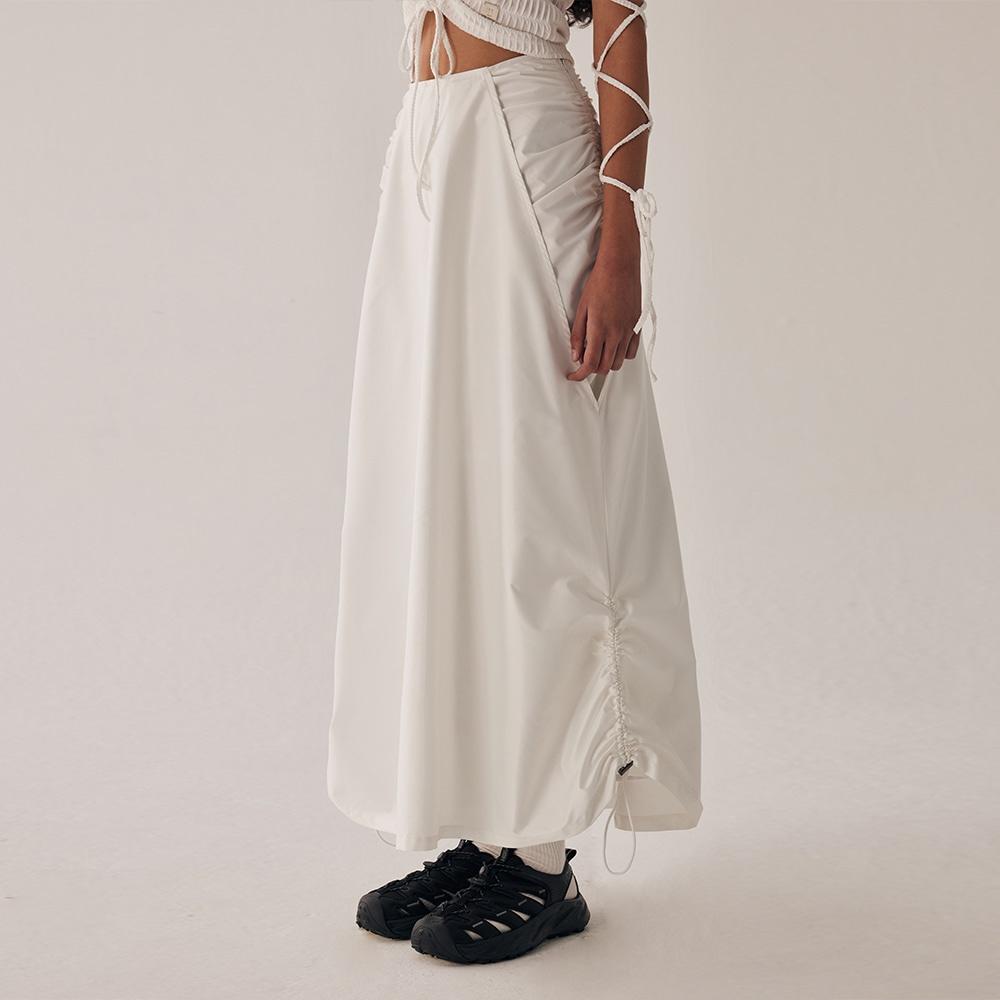 Shirring Layered Long Skirt [ White ]
