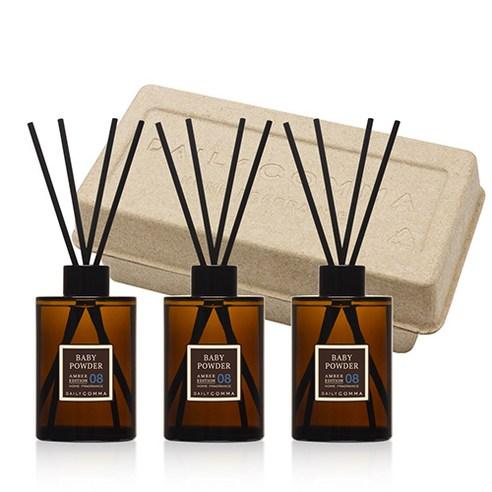 데일리콤마 엠버 에디션 디퓨져 200ml x 3p + 블랙리드스틱 12p 세트, 베이비 파우더, 600ml, 1세트