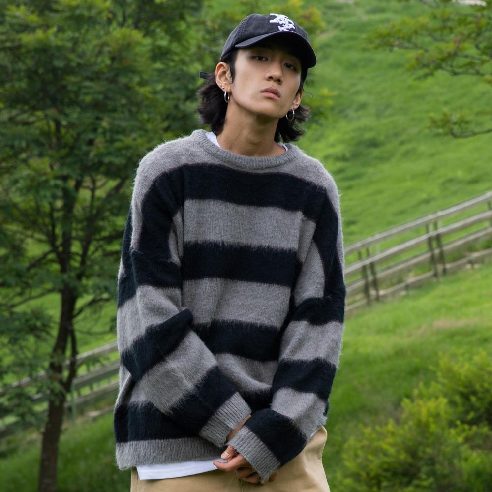 XTK036 알렌 스트라이프 모헤어 니트 (BLACK/GRAY)