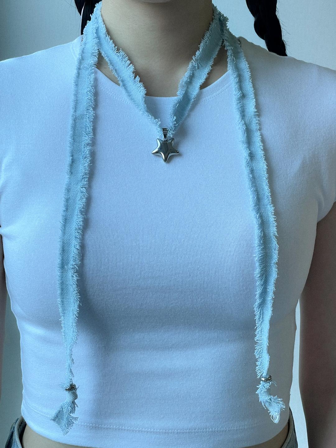 Star denim string necklace