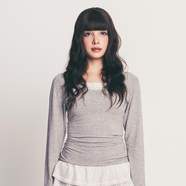 dot frill layered top / gray