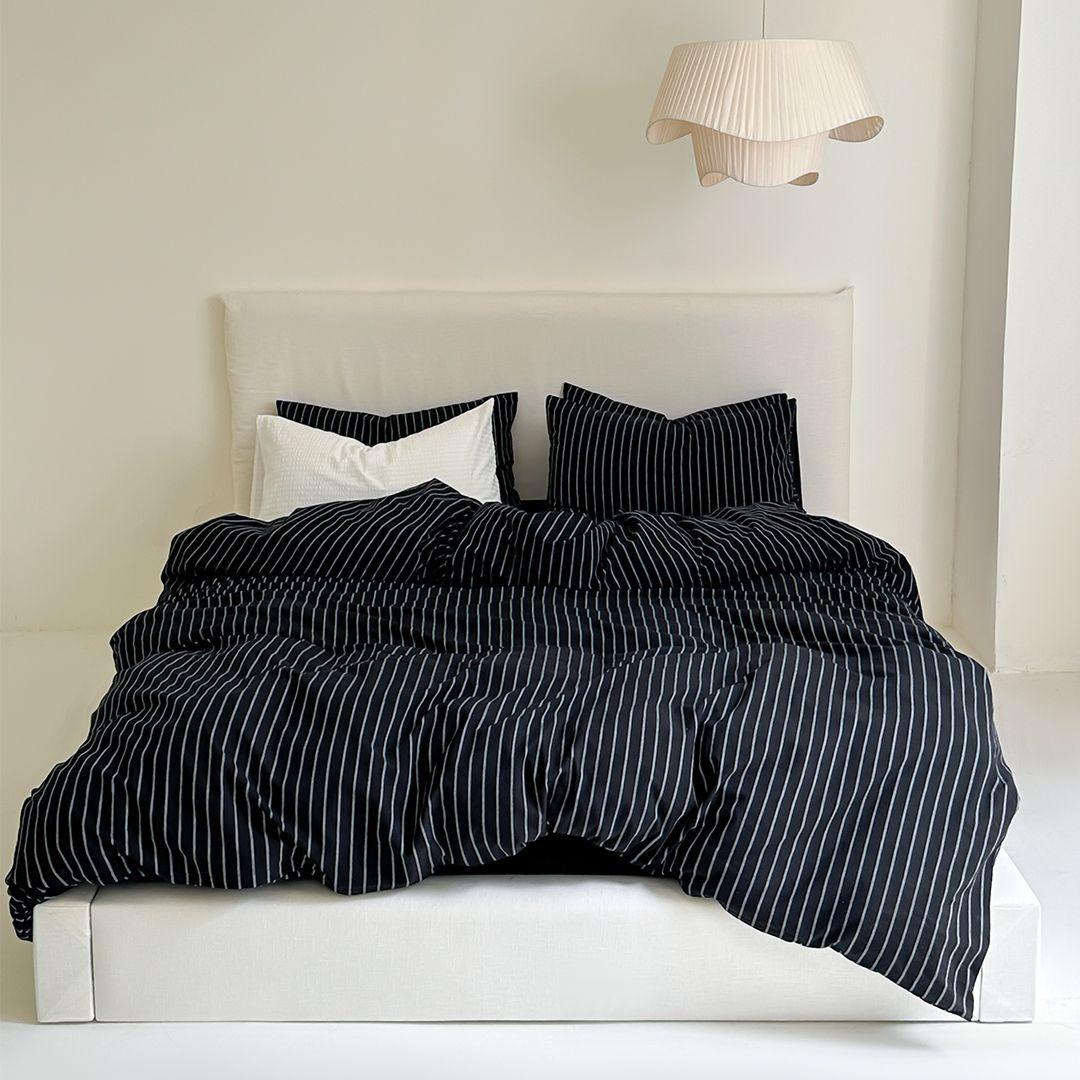 뉴트럴 씬 스트라이프 다크 40수 워싱코튼 침구세트