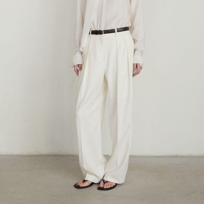 ESSENTIAL WIDE FIT TWO TUCK SLACKS - IVORY