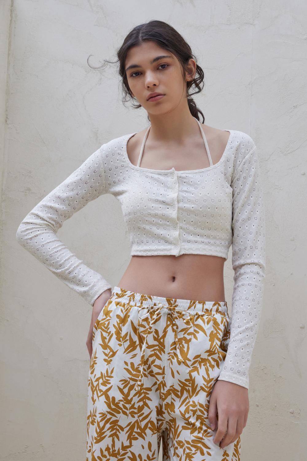 LOUNGE PUNCHING CARDIGAN_ecru