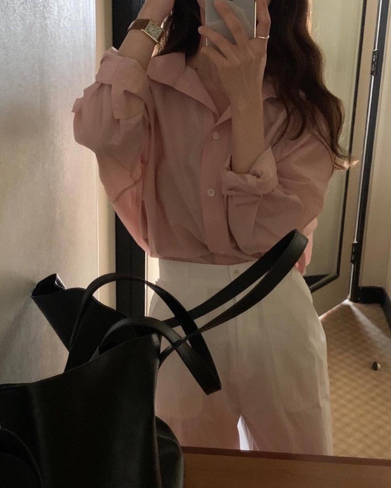 핑크 브라운 당일 / objet 오브제 프리미엄 마티니 블라우스 베이비핑크 나그랑 셔츠