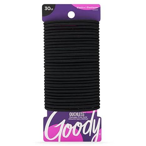 Goody Ouchless Hair Ties, Damage-Free Hold, 4MM Hair Elastics, Hair Styling Accessories for Women, All Hair Types, Black - 30 Ct