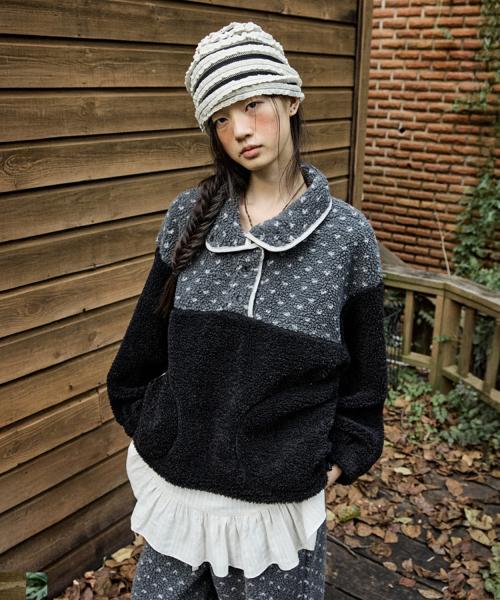 하트 도트 플리스 아노락_차콜