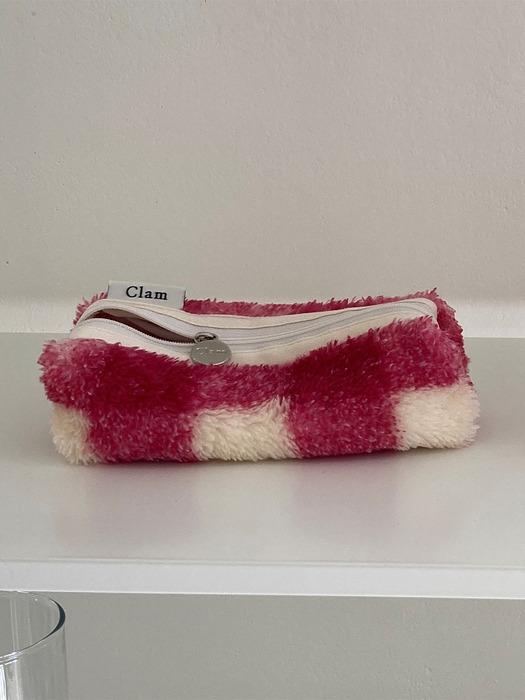 Clam round pencilcase _ Berry cream cheese Soft fur