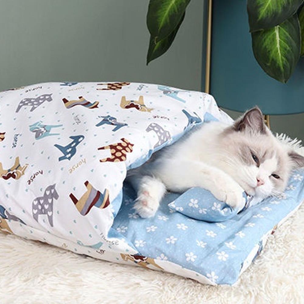 ZIPSA 고양이 강아지 이불 꿀잠 이불 블루포니 방석 이불배게세트 S