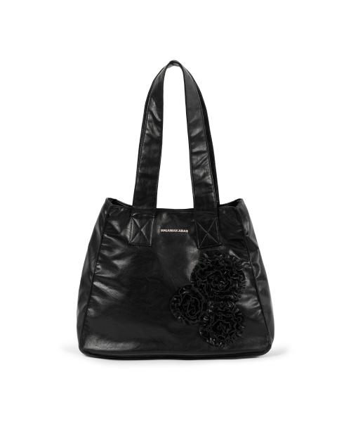 Flowers Leather Shoulder Bag (Black)
