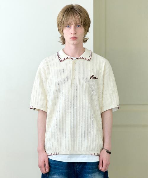 Hand Stitched Half Collar Knit - CREAM