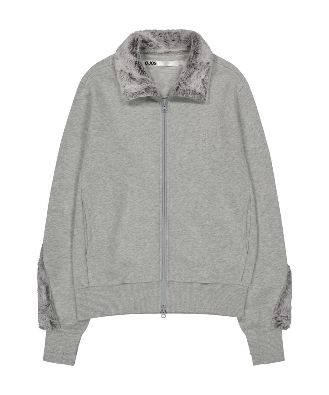 *Preview, 9/23 Open* Fur Trim Jersey Zip-up / Grey