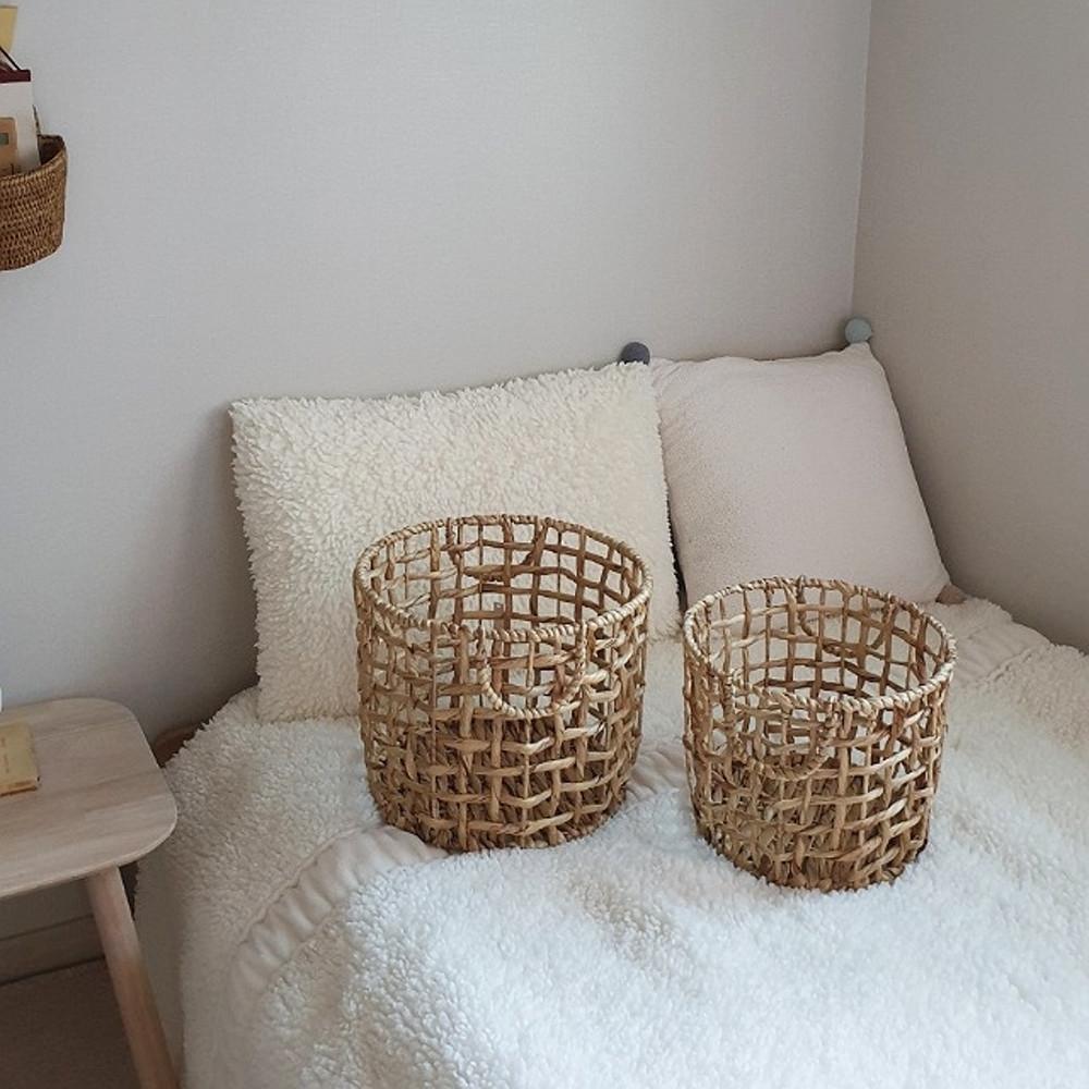 라탄 왕골  핸들 바구니 화분 커버 빨래 바스켓