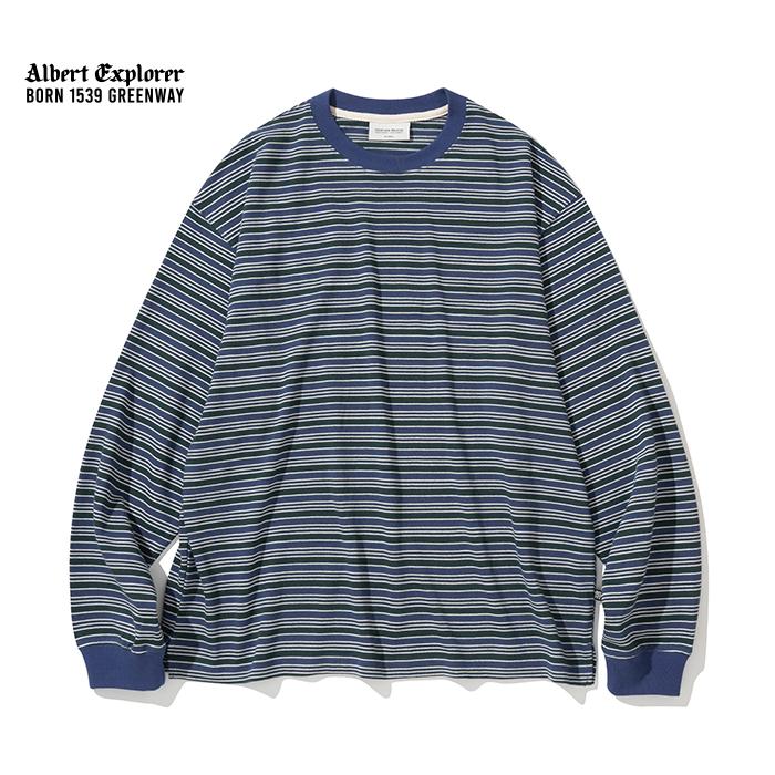 AE multi color stripe l/s tee green