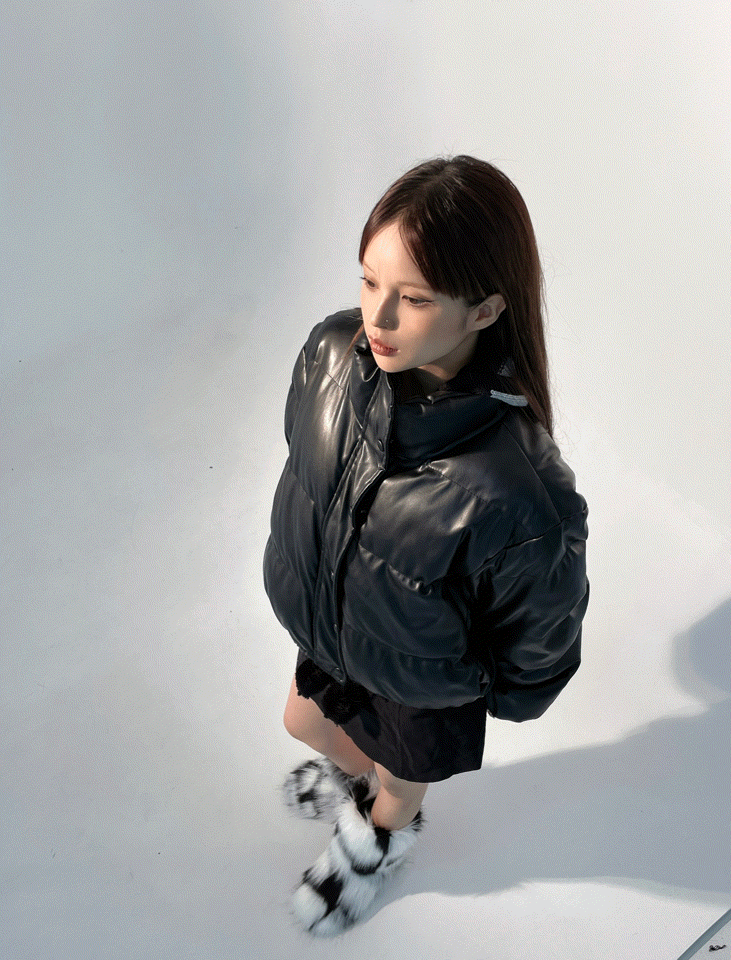 fake leather short padding jumper