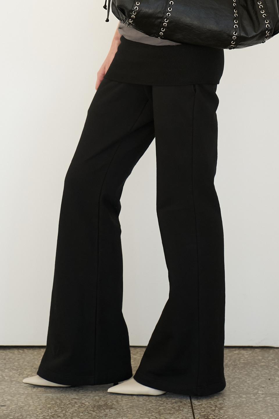 Rib Bootcut Sweat Pants in Black